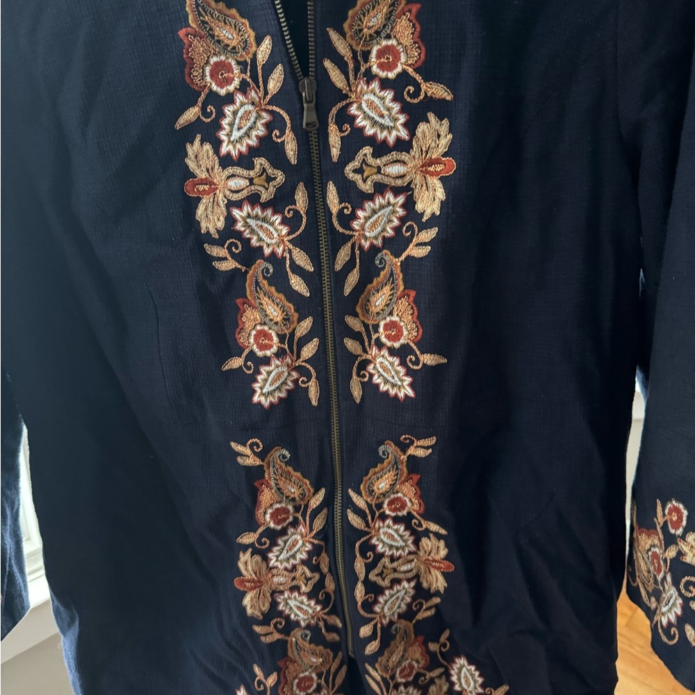 Chico's Navy Jacket with Embroidery details